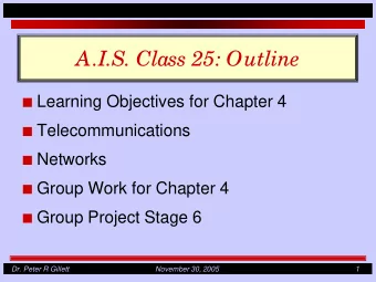 A.I.S. Class 25: Outline I Learning Objectives for Chapter 4 I Telecommunications I Networks I