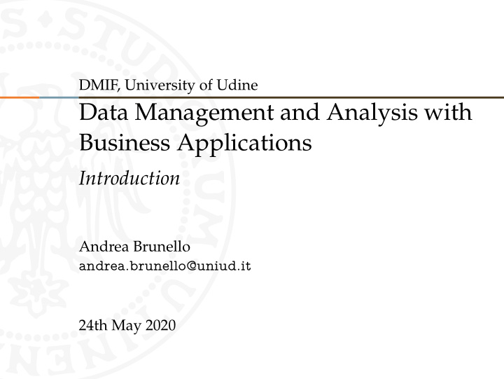 data management and analysis with business applications
