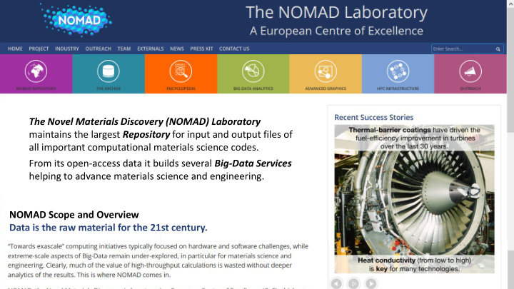 the novel materials discovery nomad laboratory maintains