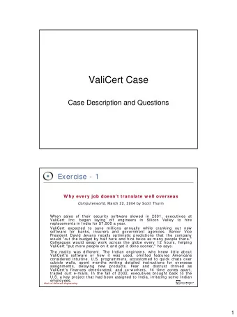 ValiCert Case  Case Description and Questions  Exercise - 1  W hy every job doesn't translate w ell
