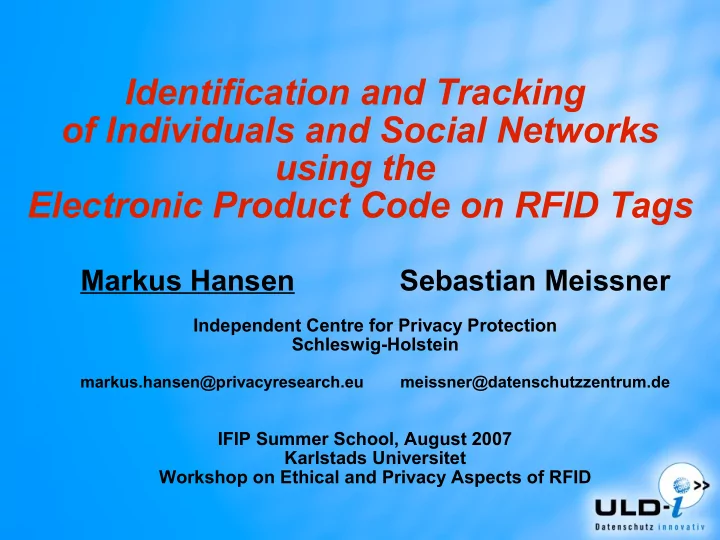 identification and tracking of individuals and social