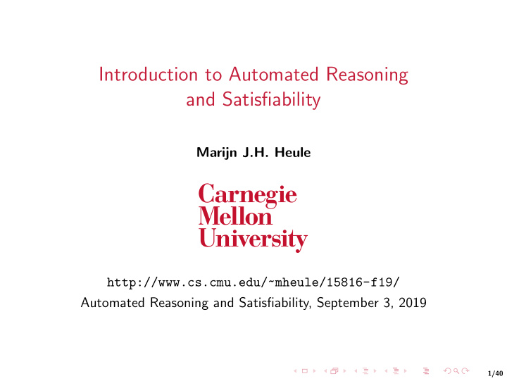 introduction to automated reasoning and satisfiability