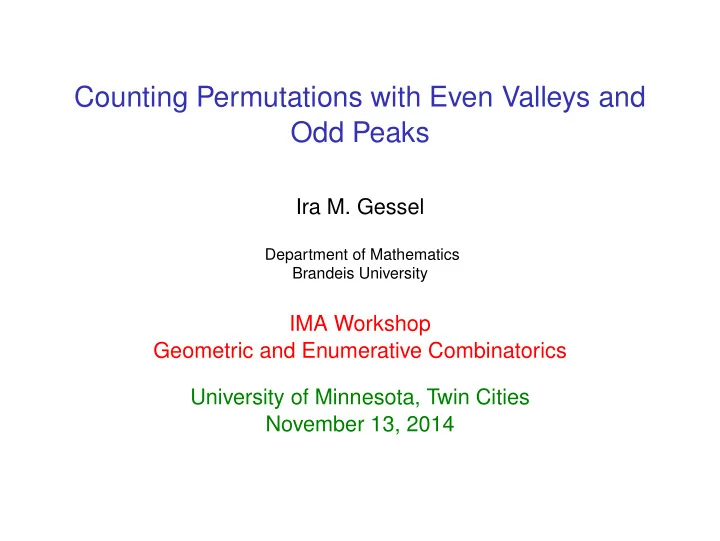 counting permutations with even valleys and odd peaks