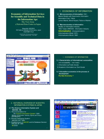 NII Homepage  INFORMATION SYSTEMS IN JAPAN  2.1 The Science Information System and  NACSIS / NII