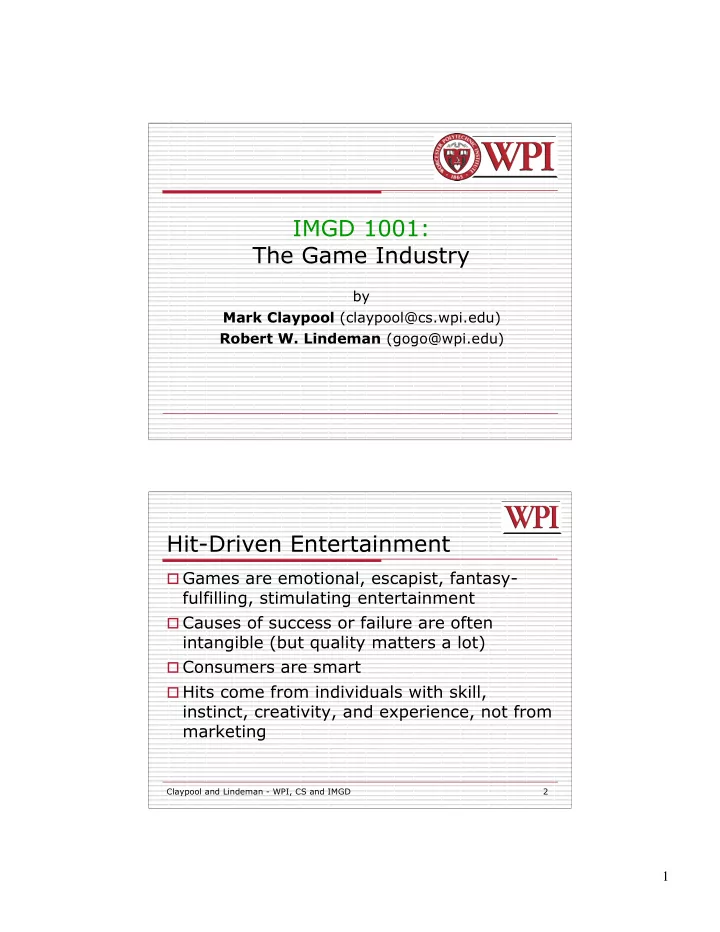 imgd 1001 the game industry
