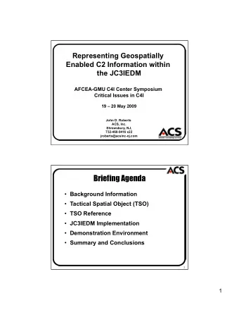 Briefing Agenda  Background Information  Tactical Spatial Object (TSO)  TSO Reference