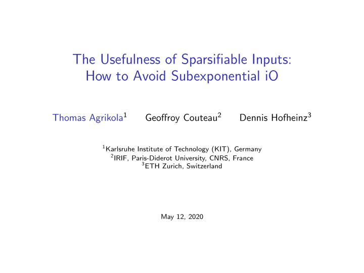 the usefulness of sparsifiable inputs how to avoid