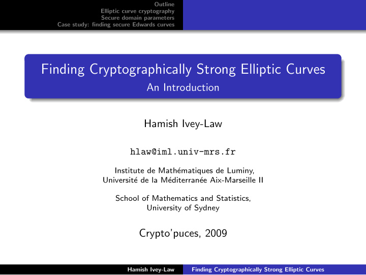 finding cryptographically strong elliptic curves