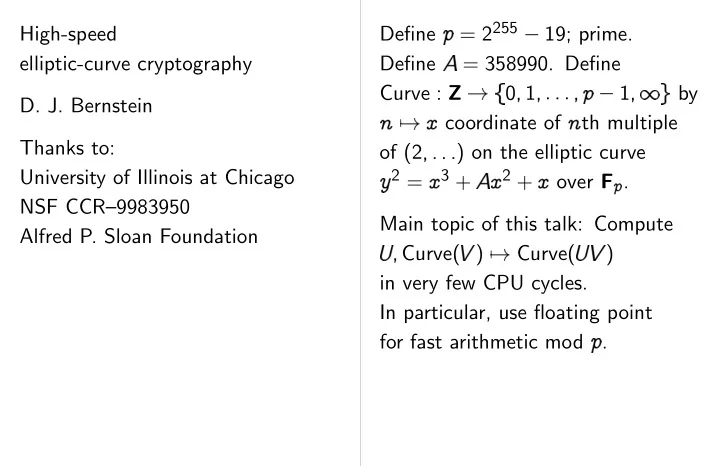 high speed define 19 prime elliptic curve cryptography