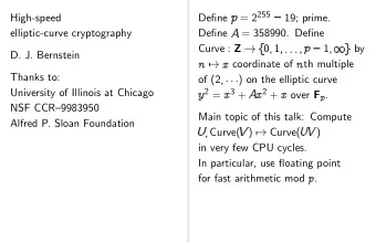 High-speed  Define  19; prime.  elliptic-curve cryptography  Define  = 358990. Define  1 Curve :