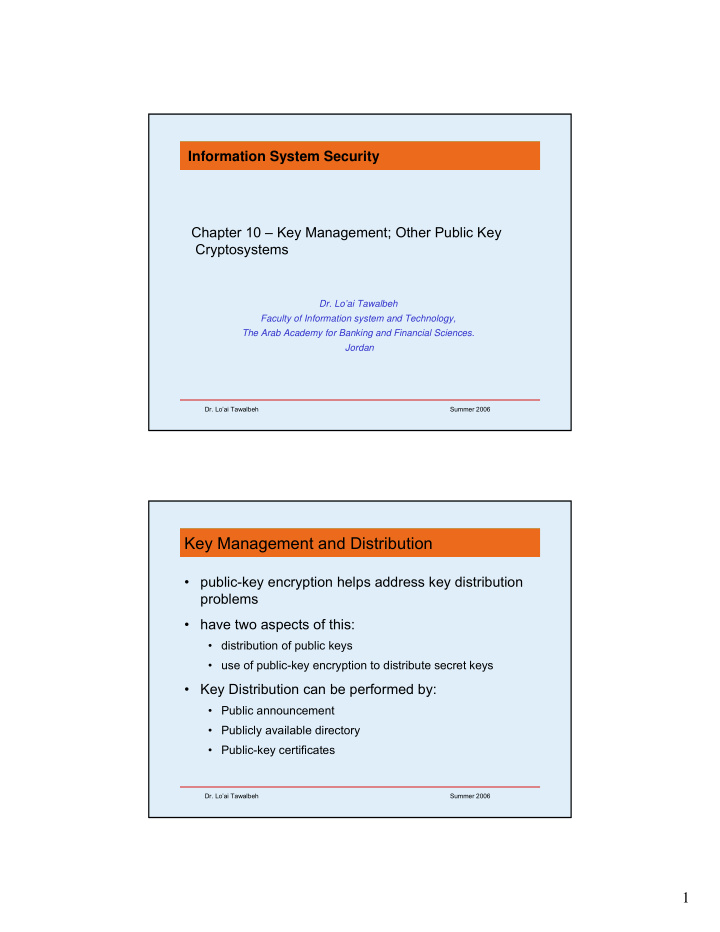 key management and distribution