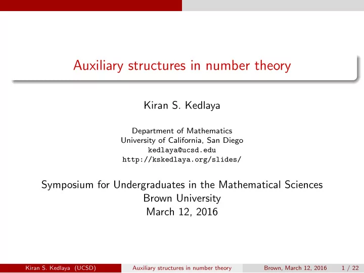 auxiliary structures in number theory
