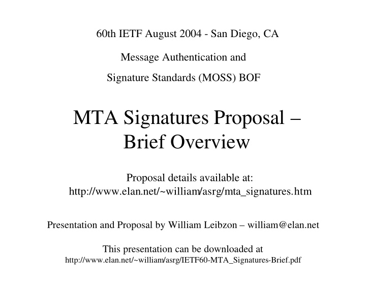 mta signatures proposal brief overview