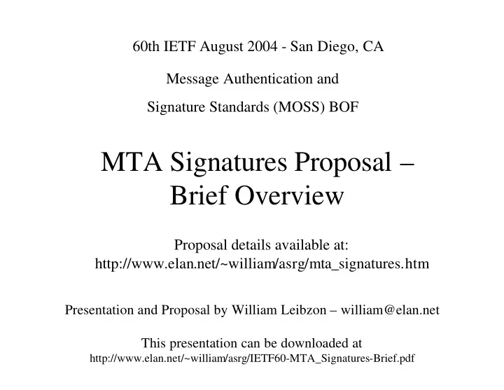 mta signatures proposal brief overview