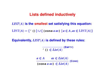 Lists defined inductively ( A ) is the smallest set satisfying this equation:  LIST ( A ) f (cons a