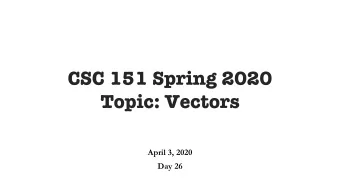CSC 151 Spring 2020  Topic: Vectors  April 3, 2020  Day 26  Announcements  CS Table:  -  Virtually