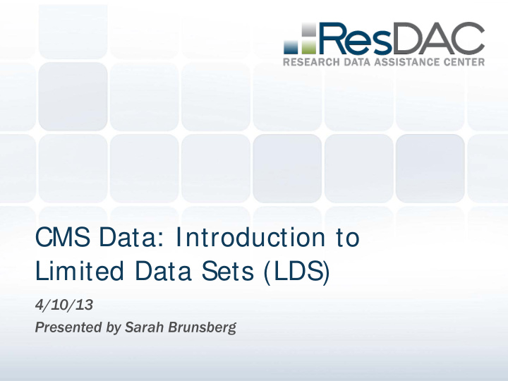 cms data introduction to limited data sets lds