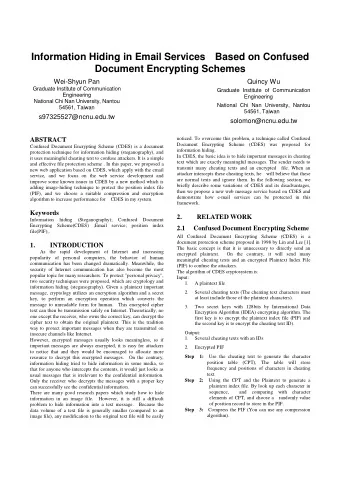 Information Hiding in Email Services  Based on Confused  Document Encrypting Schemes  Wei-Shyun Pan