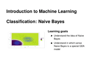 Introduction to Machine Learning  Classification: Naive Bayes  Learning goals  15  Understand the