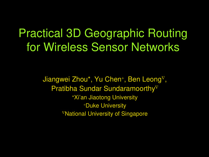 practical 3d geographic routing for wireless sensor