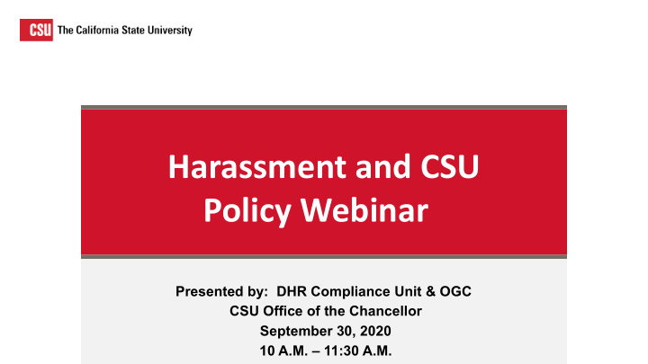 harassment and csu policy webinar