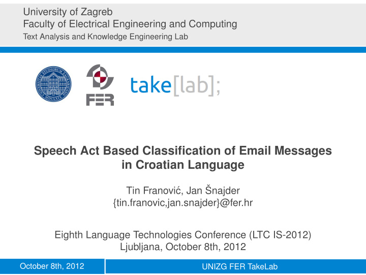 speech act based classification of email messages in