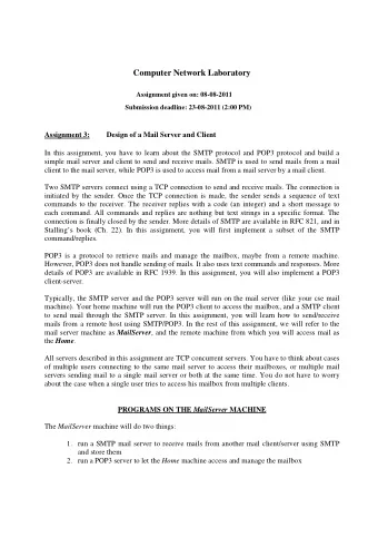 Computer Network Laboratory  Assignment given on: 08-08-2011  Submission deadline: 23-08-2011 (2:00