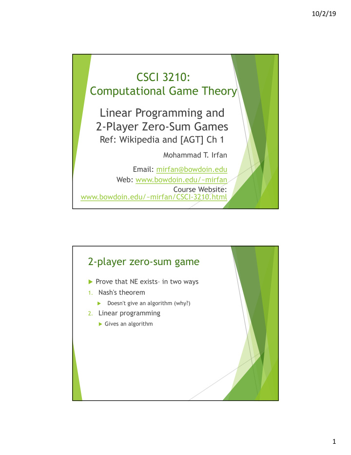 csci 3210 computational game theory linear programming