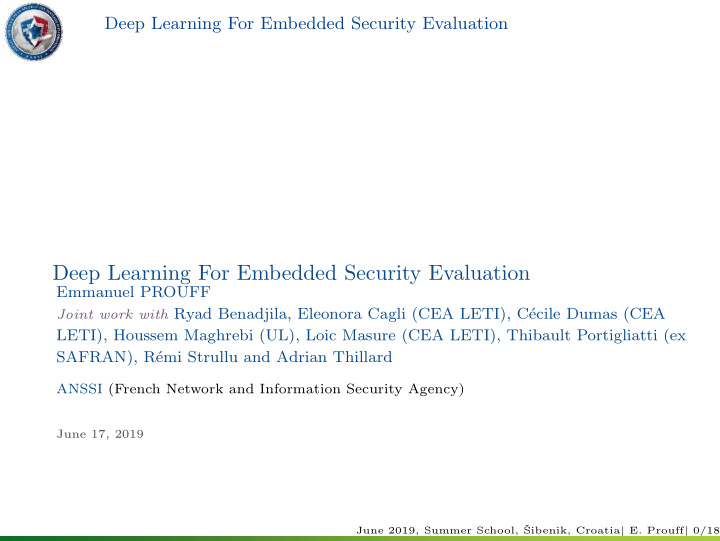 deep learning for embedded security evaluation
