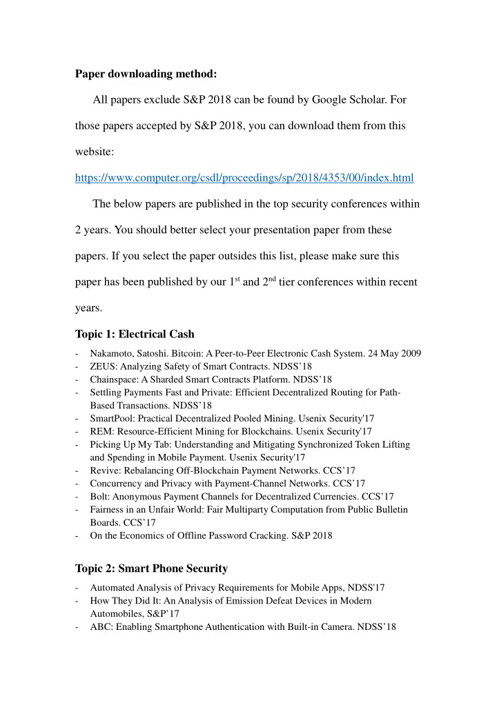 paper downloading method all papers exclude s p 2018 can