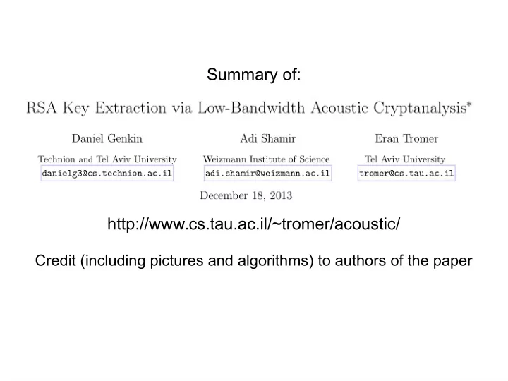 summary of http cs tau ac il tromer acoustic