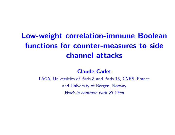 low weight correlation immune boolean functions for