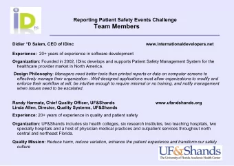 Team Members  Didier D Salem, CEO of IDinc  www.internationaldevelopers.net Experience: 20+