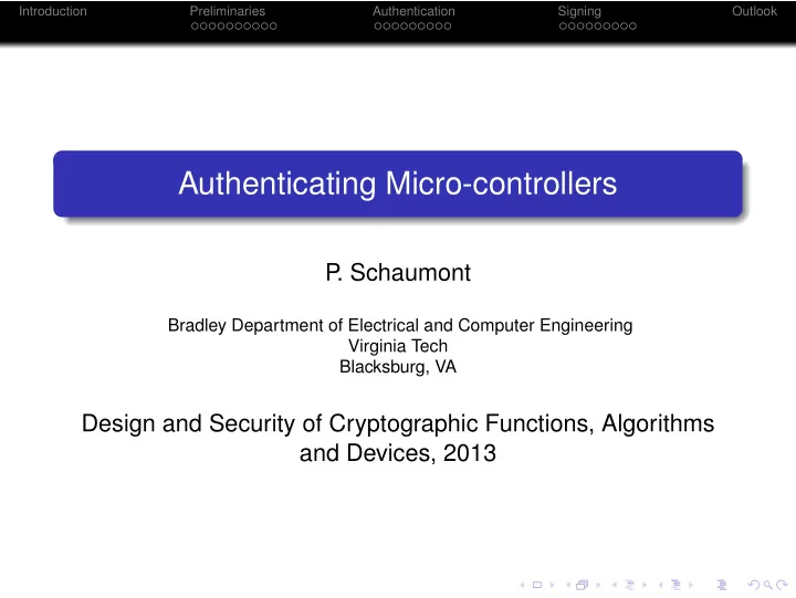 authenticating micro controllers