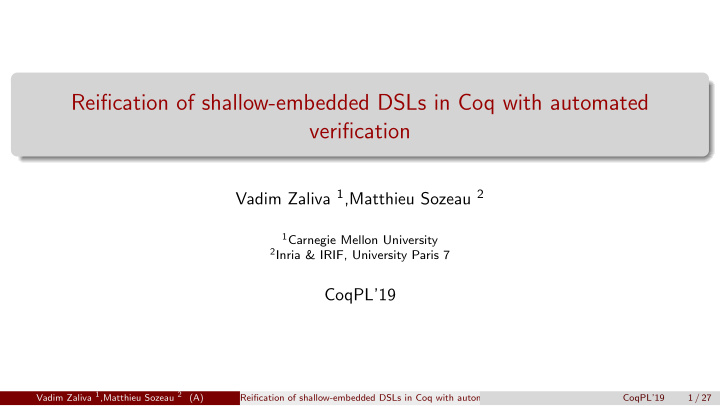 reification of shallow embedded dsls in coq with