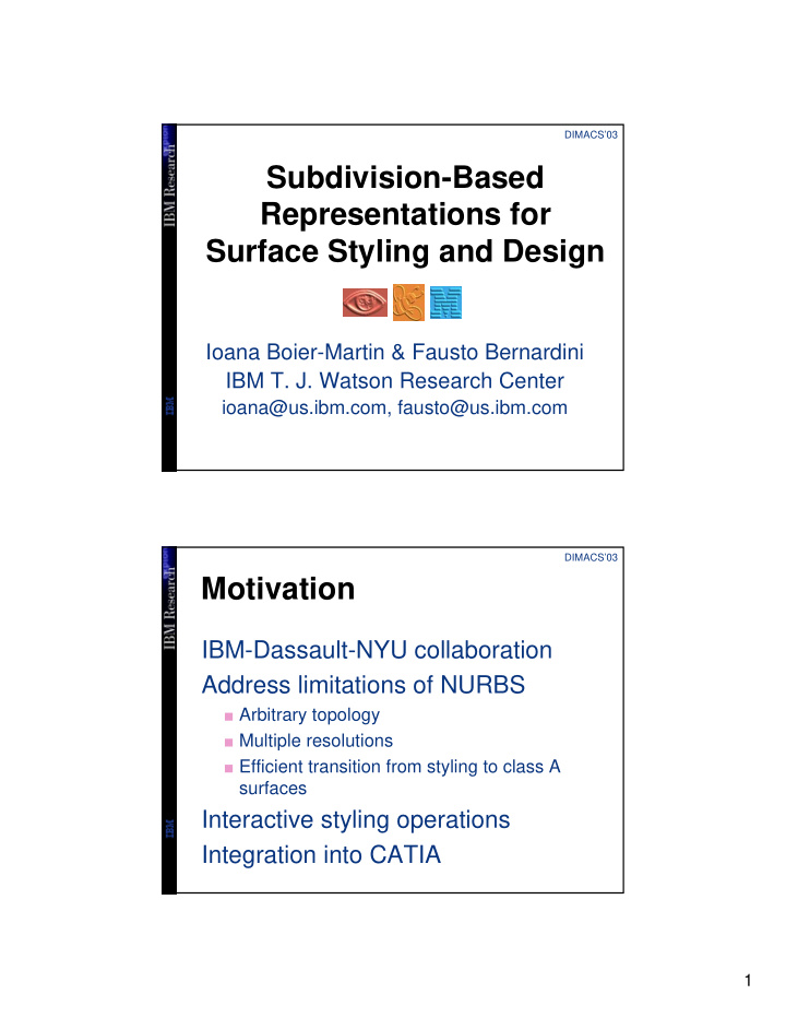subdivision based representations for surface styling and