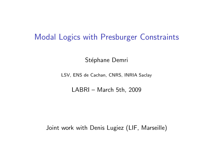 modal logics with presburger constraints