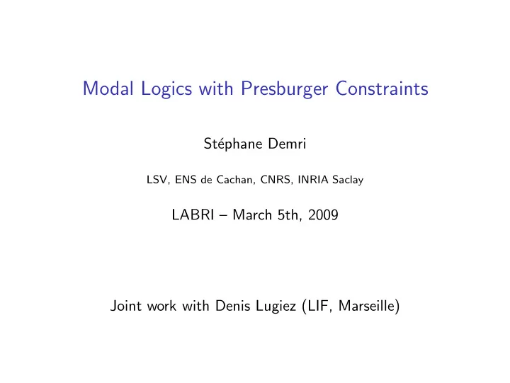 modal logics with presburger constraints