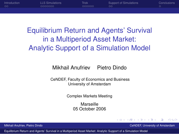 equilibrium return and agents survival in a multiperiod