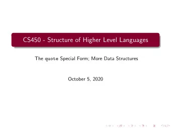 CS450 - Structure of Higher Level Languages The quote Special Form; More Data Structures  October