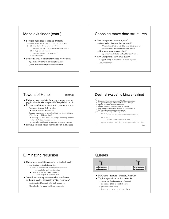 maze exit finder cont choosing maze data structures