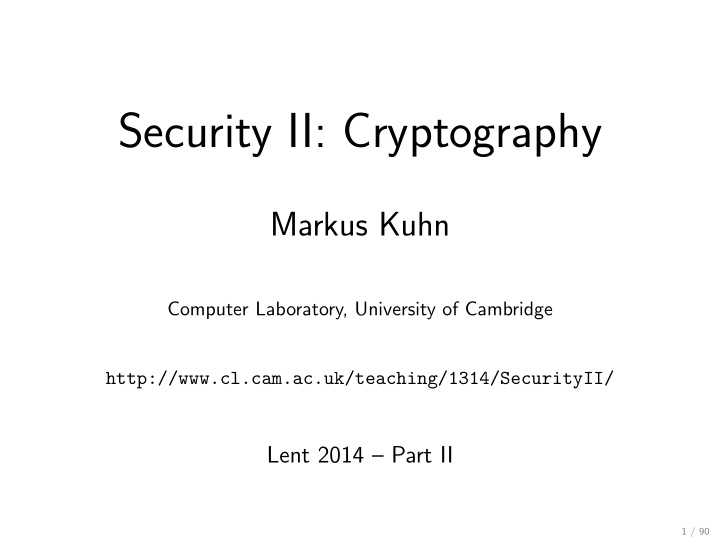 security ii cryptography