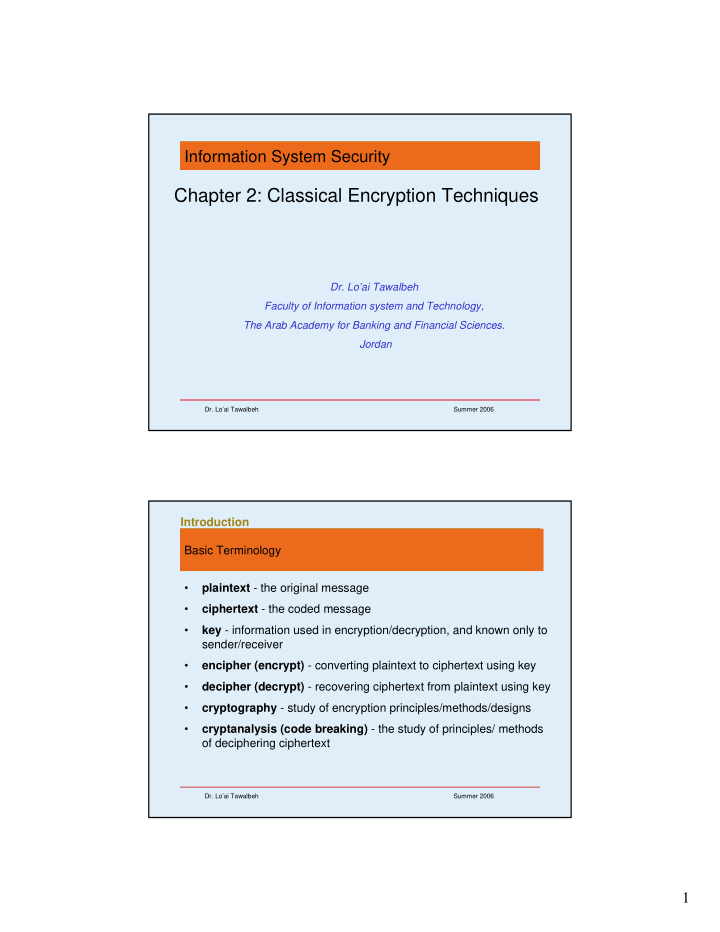 chapter 2 classical encryption techniques