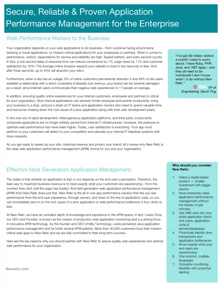 secure reliable proven application performance management