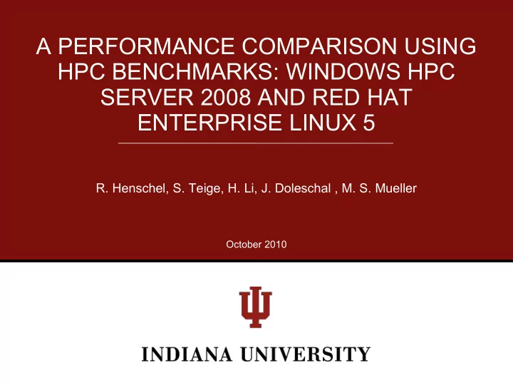 a performance comparison using hpc benchmarks windows hpc