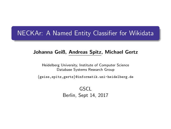 neckar a named entity classifier for wikidata