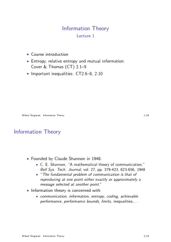 Information Theory  Lecture 1  Course introduction  Entropy, relative entropy and mutual