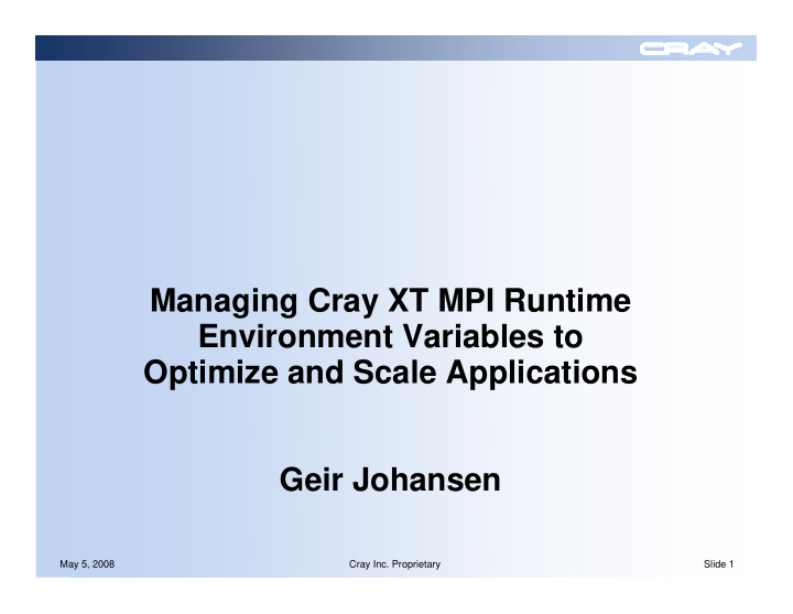 managing cray xt mpi runtime environment variables to