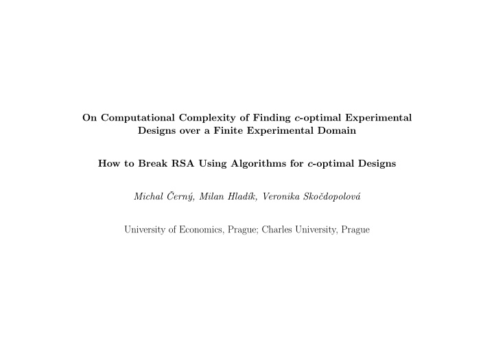 on computational complexity of finding c optimal
