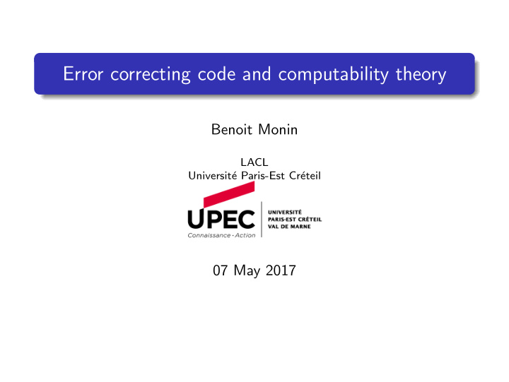 error correcting code and computability theory